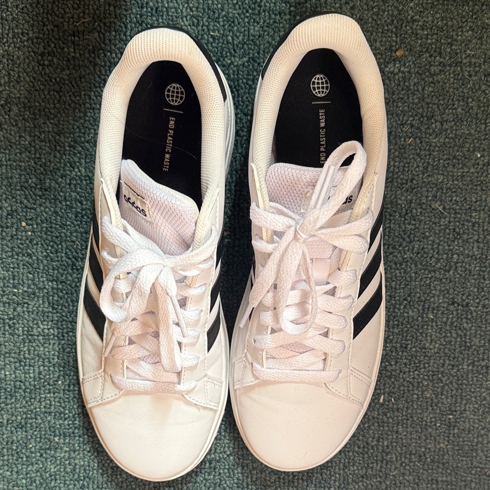 Adidas Women's White and Black Striped Sneakers